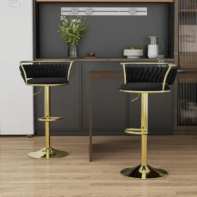SERENITà Golden Swivel Upholstered Velvet Adjustable Height Counter Stool with Metal Frame Black (Set of 2)-0