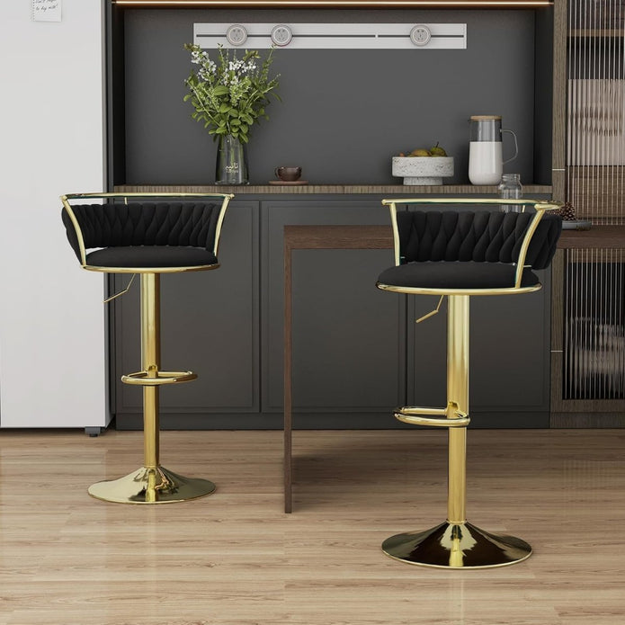 SERENITà Golden Swivel Upholstered Velvet Adjustable Height Counter Stool with Metal Frame Black (Set of 2)-0