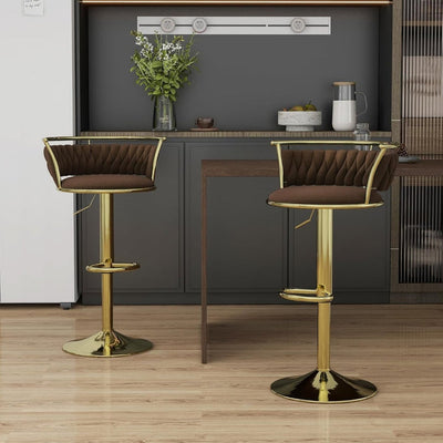 SERENITà Golden Swivel Upholstered Velvet Adjustable Height Counter Stool with Metal Frame Coffee (Set of 2)-0