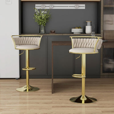SERENITà Golden Swivel Upholstered Velvet Adjustable Height Counter Stool with Metal Frame Ivory (Set of 2)-0