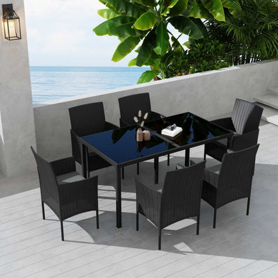 NNEDSZ Outdoor Minimalist Black Wicker 6-Seater Dining Set-0