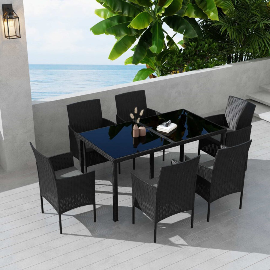 NNEDSZ Outdoor Minimalist Black Wicker 6-Seater Dining Set-0
