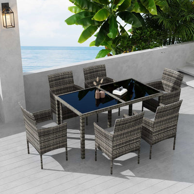 NNEDSZ Rural Style Outdoor Grey Wicker 6 Seater Dining Set-0