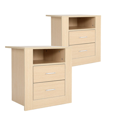 NNEDSZ 2X Bedside Table Side Storage Cabinet Nightstand Bedroom 2 Drawer 1 Shelf ZURI OAK-0