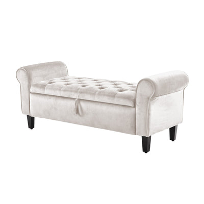 NNEDSZ Storage Ottoman Stool Arm Bench Seat 132cm Velvet BEIGE-0