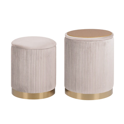 2X Side Table Storage Ottoman - Velvet Stool MIRA Cream-0