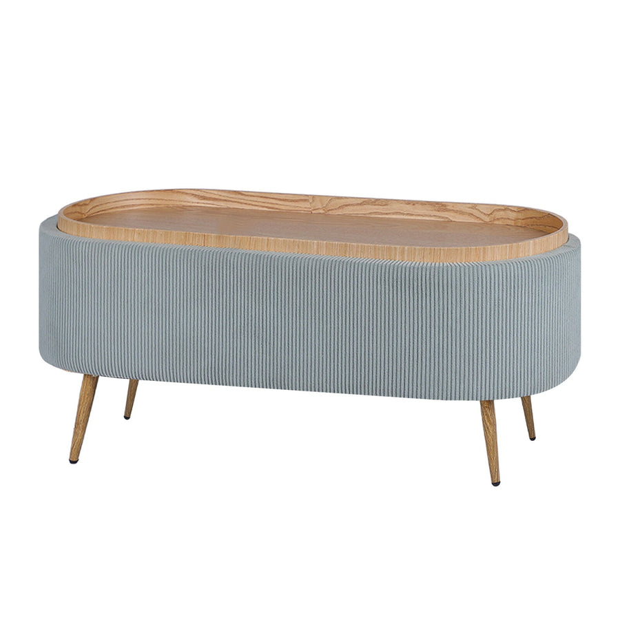 Coffee Table Storage Ottoman - Corduroy Padded Blanket Box Bench ESME - DUSTY BLUE-0