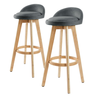 NNEDSZ 2X Wooden Bar Stool Dining Chair Fabric LEILA 72cm GREY-0