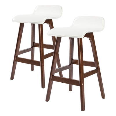 NNEDSZ 2X Wooden Bar Stool Dining Chair Leather SOPHIA 65cm WHITE BROWN-0