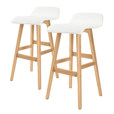 NNEDSZ 2X Wooden Bar Stool Dining Chair Leather SOPHIA 74cm WHITE-0