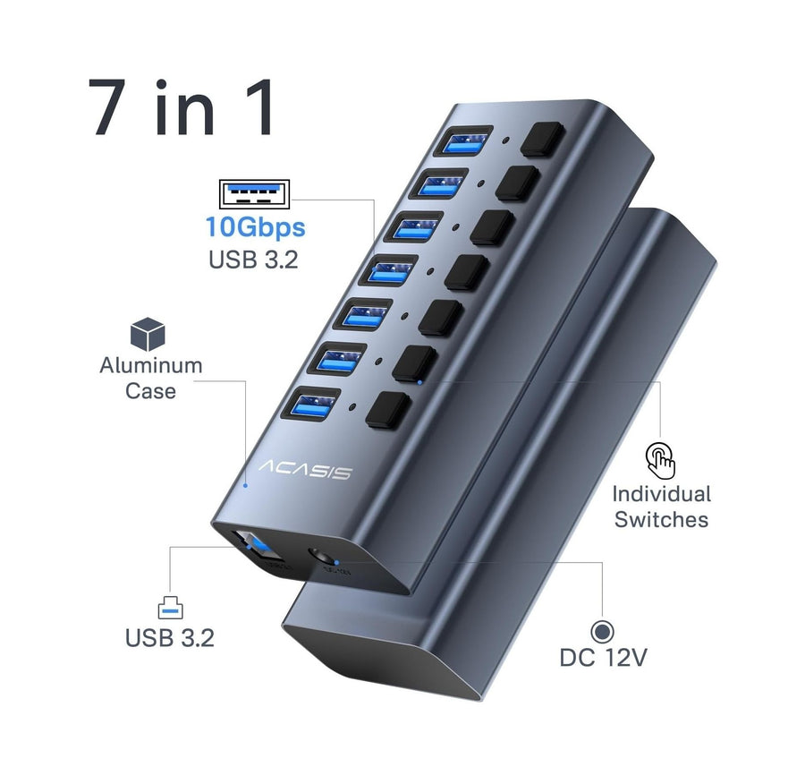ACASIS HS-707MG-10G 7-in-1 USB 3.2 Gen2 10Gbps Docking Hub w AC for PC Laptop