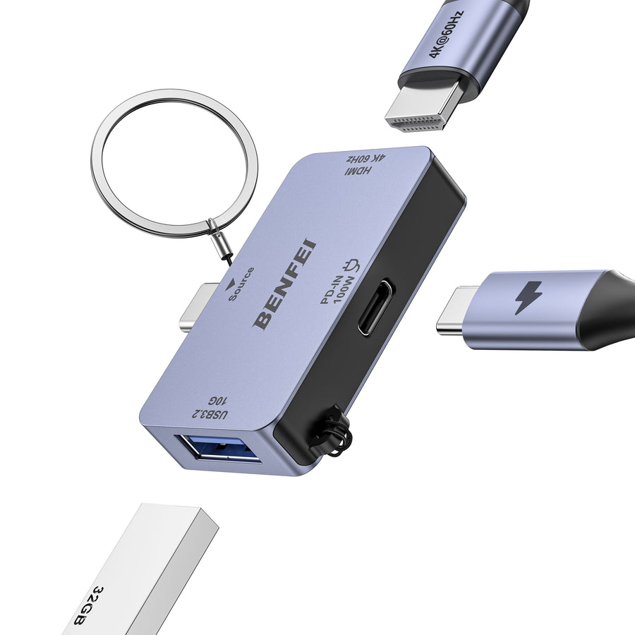 BENFEI 000391GY USB C to HDMI 4K@60Hz, 10Gbps USB-A, 100W Power Delivery