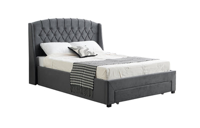 NNEDSZ Paris Tall Tufted Velvet Dark Grey Bed with Storage Drawer - King-0
