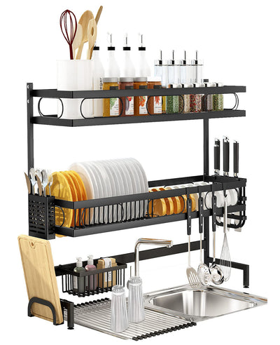 NNEDSZ 65cm 3 tier Over Single Sink Dish Drying Rack Drainer Kitchen Cutlery Holder Storage Organizer-0