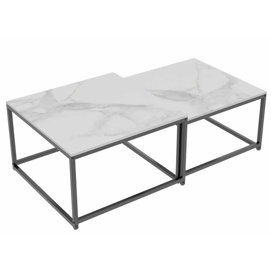 NNEDSZ Interior Ave - Ciest Square Nested Coffee Table Set - White Marble Stone-0