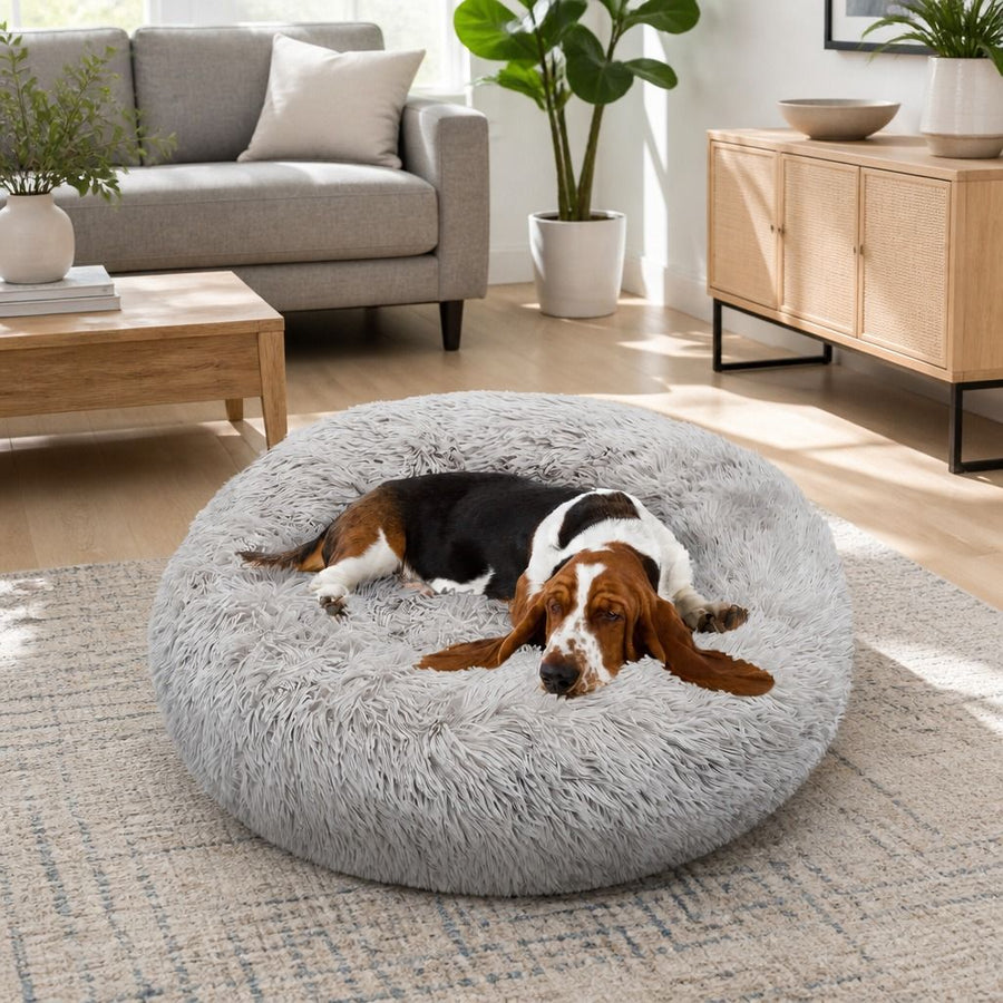 Pet Dog Bed Bedding Warm Plush Round Comfortable Dog Nest Light Grey Large 90cm Large