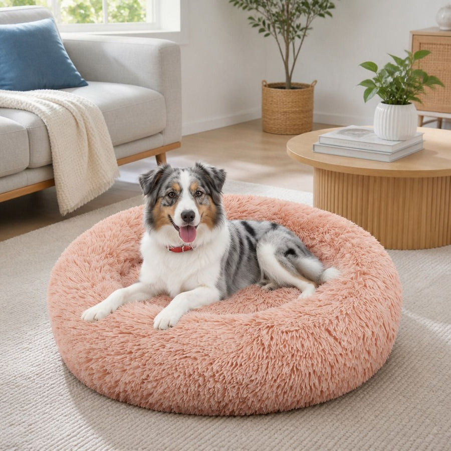 Pet Dog Bedding Warm Plush Round Comfortable Nest Comfy Sleep kennel Pink M 70cm