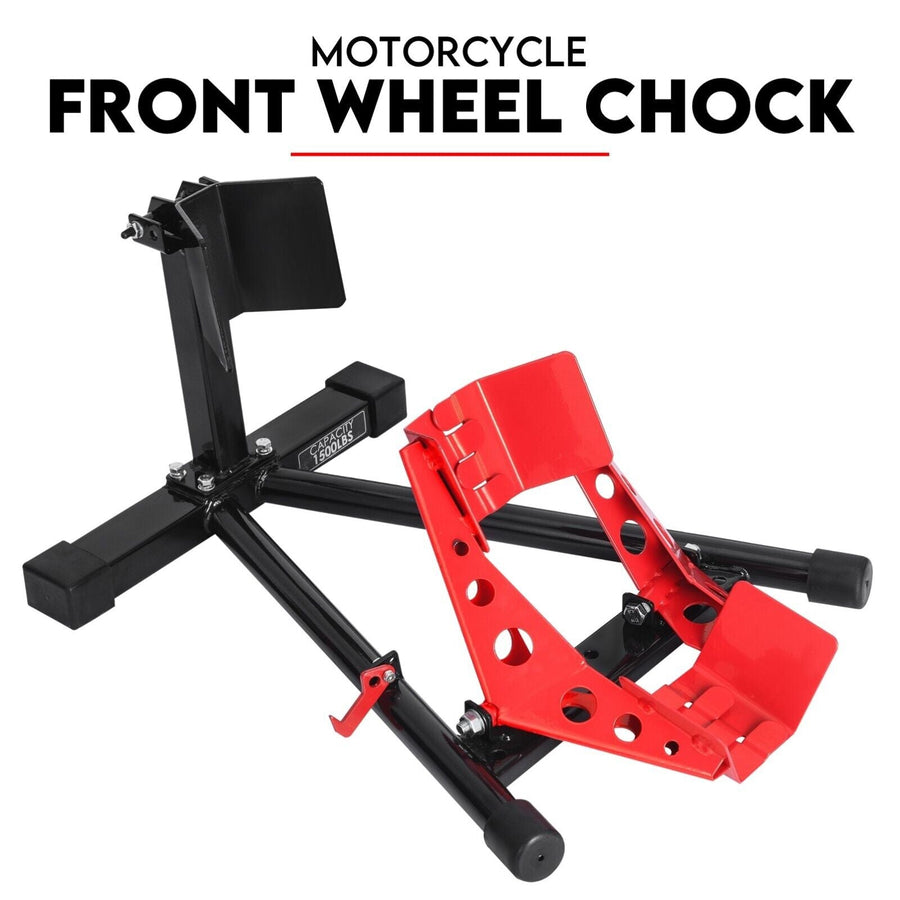 NNEDSZ Heavy Duty Motorcycle Motorbike Stand Front Wheel Chock Trailer Transport-0