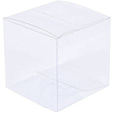 NNEDSZ 100 Piece Pack -PVC Clear See Through Plastic 15cm Square Cube Box - Large Bomboniere Product Exhibition Gift-0