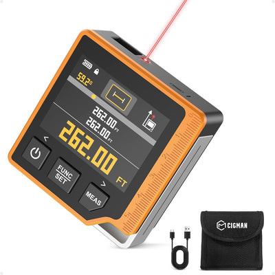 Laser Measuring Tool, 262ft Laser Measure with Digital Angle Finder & Level, Magnetic Rechargeable Laser Measurement Tool with 2.4'' Color Backlit Display, 6 Units, Length/Area/Volume/Pythagorean Mode