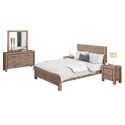 NNEDSZ Pieces Bedroom Suite in Solid Wood Veneered Acacia Construction Timber Slat Double Size Chocolate Colour Bed, Bedside Table & Dresser-0