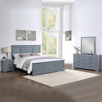 NNEDSZ 4 Pieces Bedroom Suite in Solid Wood & MDF Queen Size Grey Colour Bed, Bedside Table & Dresser-0