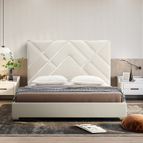 NNEDSZ Matrix Bed Frame Fabric Padded Upholstery High Quality Slats Polished Stainless Steel Feet-0