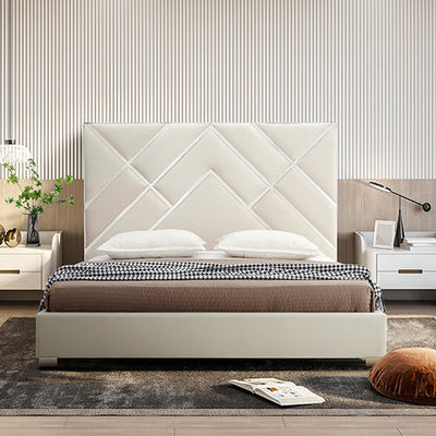 NNEDSZ Matrix Bed Frame Fabric Padded Upholstery High Quality Slats Polished Stainless Steel Feet-0