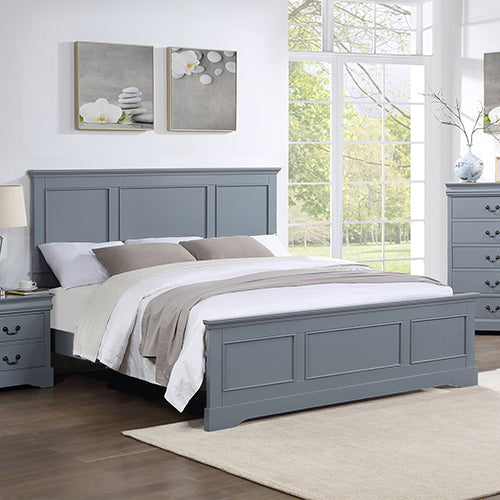 NNEDSZ King Bed Frame in Solid Wood with Slats Support in Grey colour-0