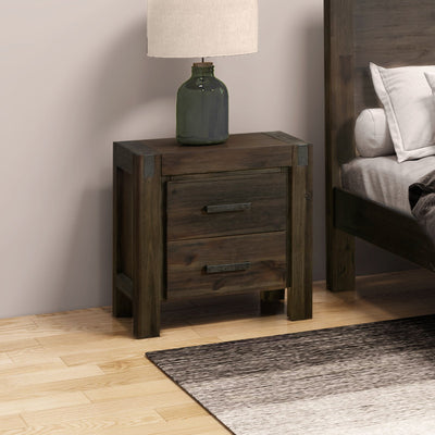 NNEDSZ Bedside Table 2 drawers Night Stand Solid Wood Acacia Storage in Chocolate Colour-0