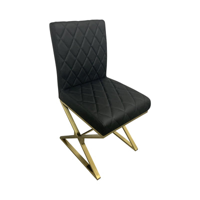 NNEDSZ 2X Dining Chair Stainless Gold Frame & Seat Black PU Leather-0
