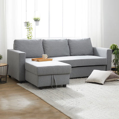 NNEDSZ Murry 2 Seater Sofa Bed With Pull Out Storage Corner Lounge Set In Grey With Chaise-0