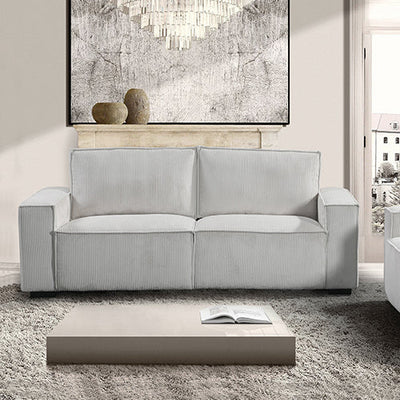 NNEDSZ Reno 3 Seater Sofa Beige Colour Fabric Upholstery Wooden Structure Knock Down Feature In Back & Arms-0