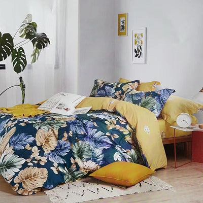 NNEDSZ Botanical House 100% Cotton Reversible Quilt Cover Set Queen-0