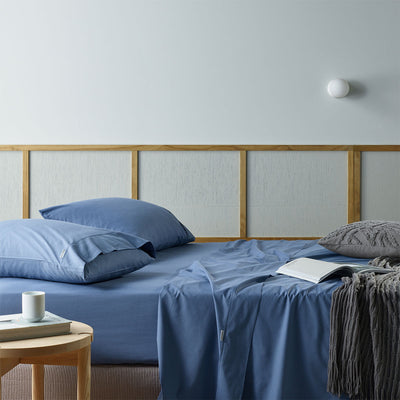 NNEDSZ Bianca Natural Sleep Recycled Cotton and Bamboo Sheet Set Blue Single-0