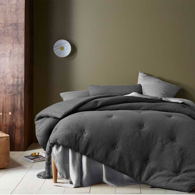 NNEDSZ Soho Waffle Dark Grey 3 Piece Comforter Set Queen-0
