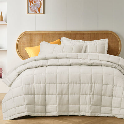NNEDSZ Vintage Design Homewares Natural French Linen Coverlet Set Queen-0