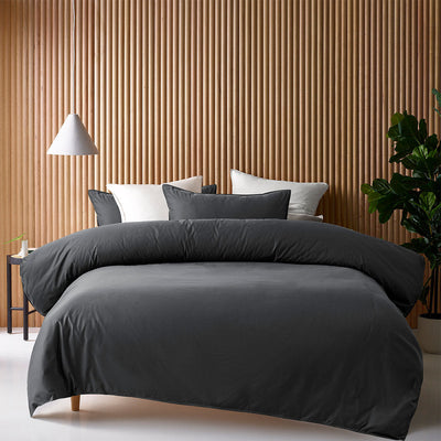 NNEDSZ Charcoal 400TC Charcoal Bamboo Cotton Double Stitched Quilt Cover Set Single-0