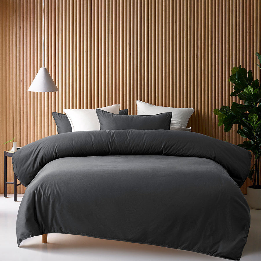 NNEDSZ Charcoal 400TC Charcoal Bamboo Cotton Double Stitched Quilt Cover Set Single-0