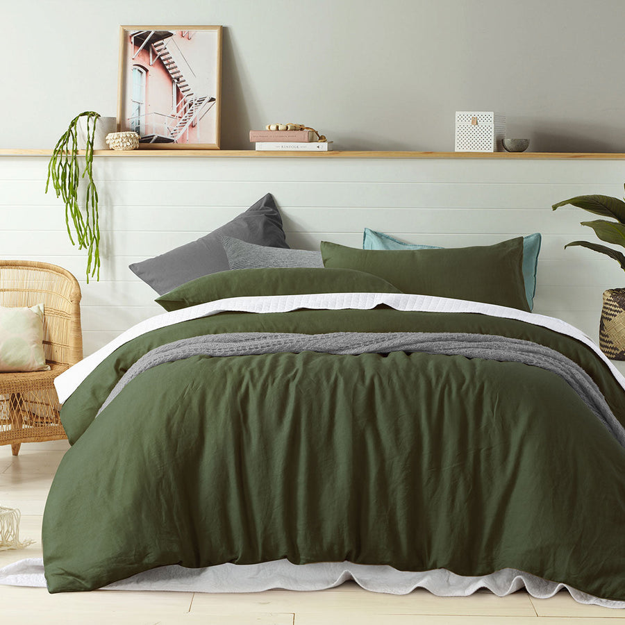 NNEDSZ 100% Linen Olive Quilt Cover Set King-0