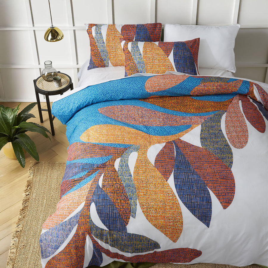 NNEDSZ Accessorize Sorrel White Cotton Foliage Quilt Cover Set Double-0