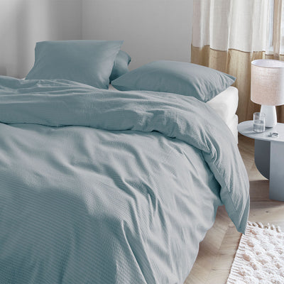 NNEDSZ Bedding House Summer Blue Grey Seersucker Cotton Quilt Cover Set Queen-0