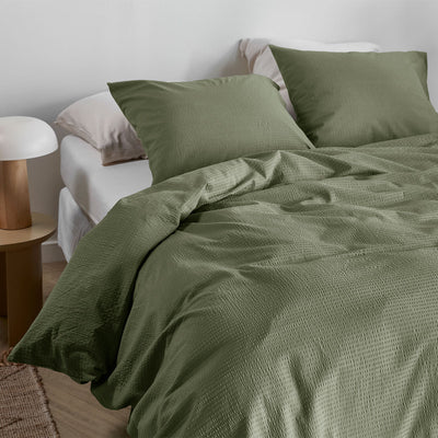 NNEDSZ Bedding House Summer Green Seersucker Cotton Quilt Cover Set Queen-0