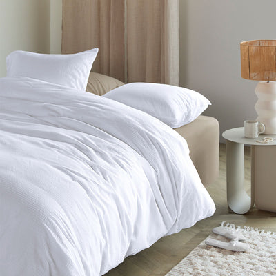 NNEDSZ Bedding House Summer White Seersucker Cotton Quilt Cover Set Queen-0