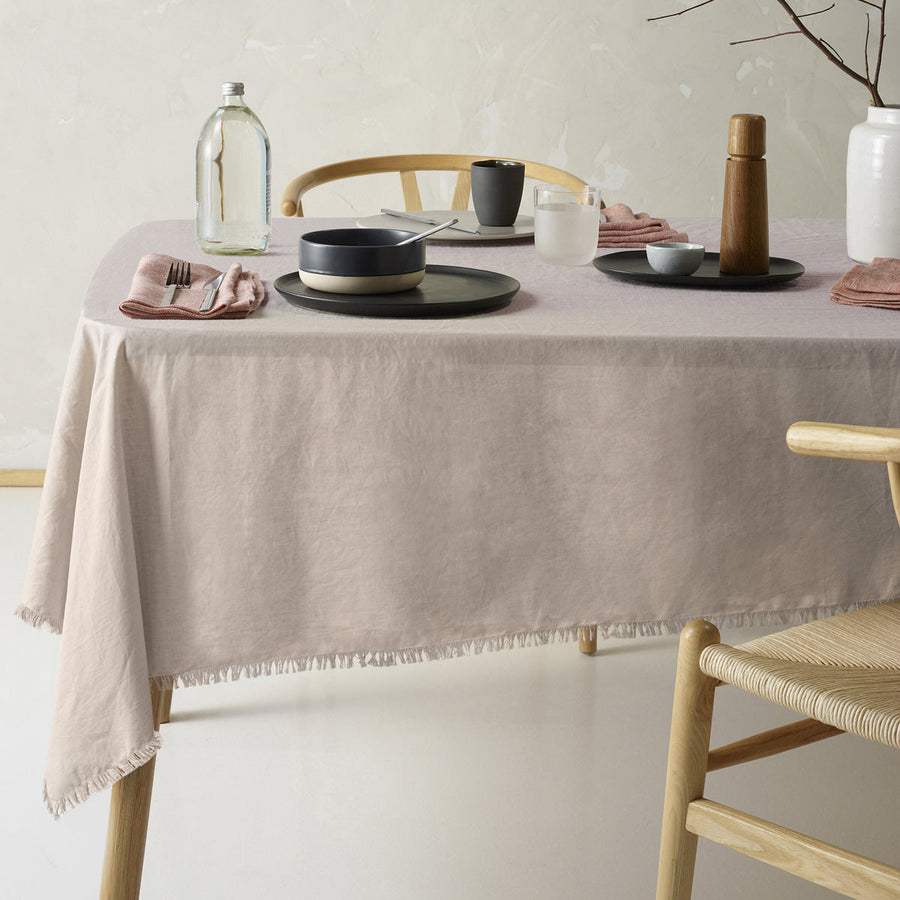 NNEDSZ Vintage Design Homewares Gypsy Natural Fringed Washed Linen Cotton Tablecloth 150cm x 300cm-0