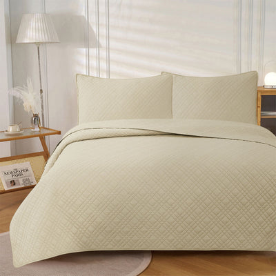 NNEDSZ Jane Barrington Morris Beige Ultrasonic Embossed Lightly Quilted Reversible Coverlet Set Queen-0