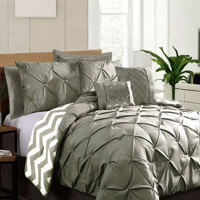 NNEDSZ 7 Piece Pinch Pleat Comforter Set Grey Queen-0