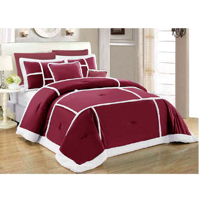 NNEDSZ 7 Piece Soho Sherpa Comforter Set Burgundy Queen-0