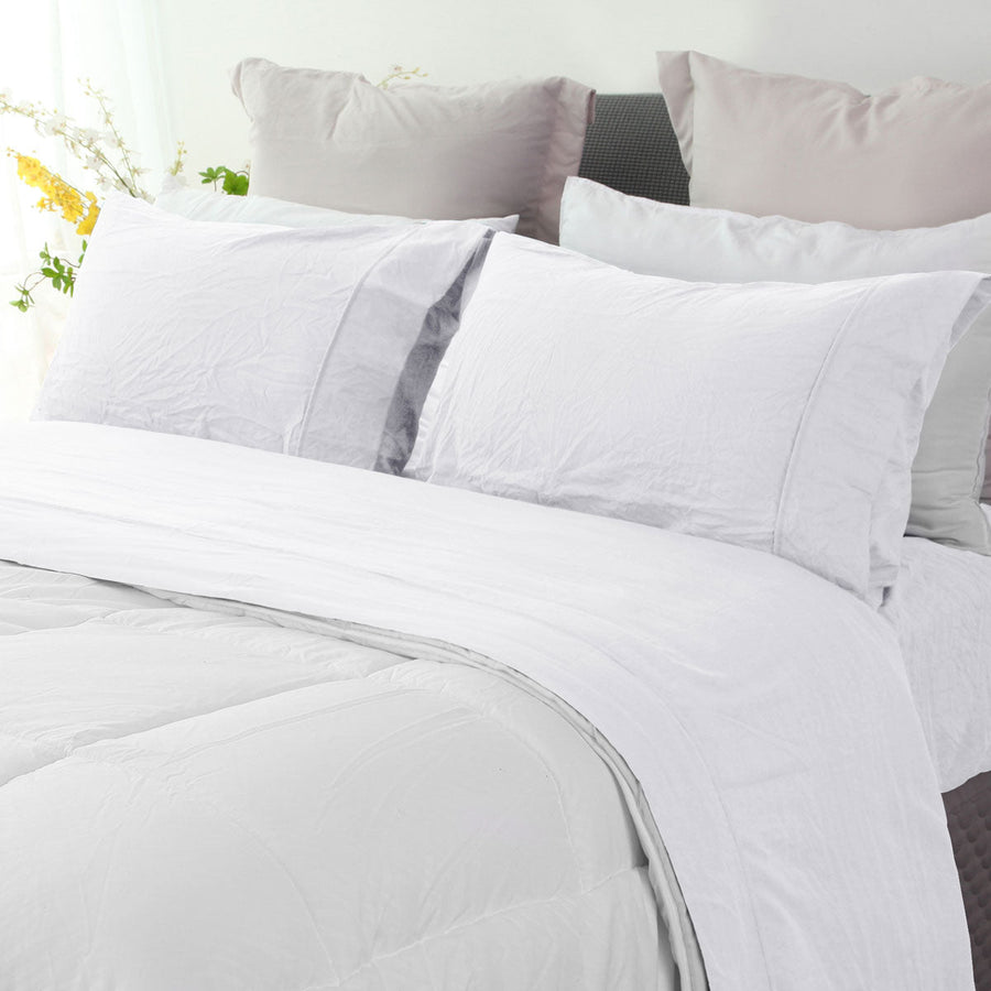 NNEDSZ Ramesses White Pebble Wash Linen Look Alternative Sheet Set Queen-0