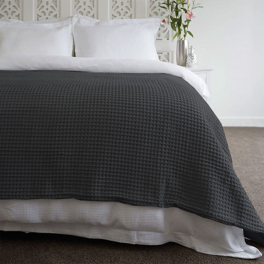 NNEDSZ Jenny Mclean Ardent Premium Super Soft Cotton Waffle Blanket Charcoal Queen-0